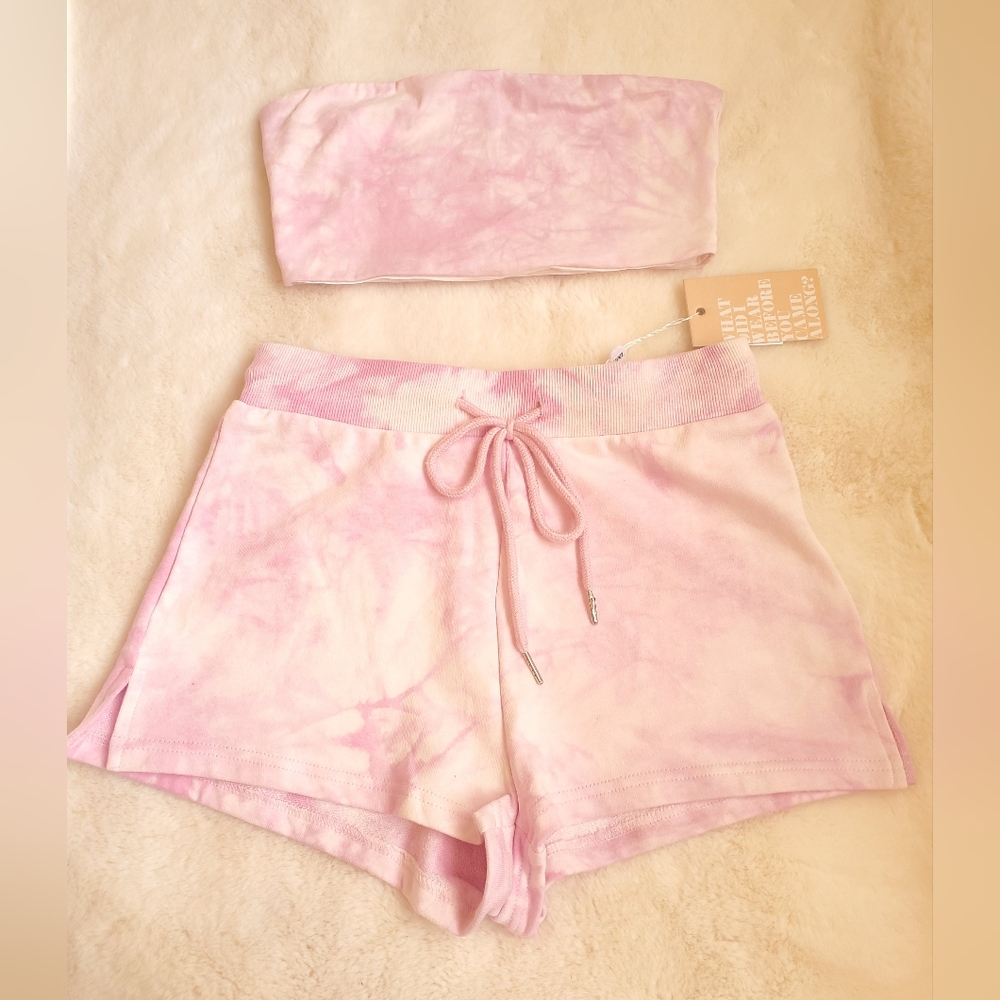New Tiger Mist Astryd PinkTie-Dye Bandeau and Shorts Set Size Small